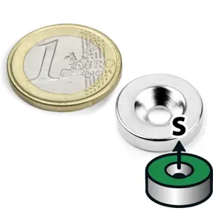 Íman Neodymium (NdFeB) redondo com furo p/ parafuso N35 - Ø18x4mm [Polo Sul]
