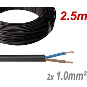 Cabo elétrico plano H03VVH2-F 2x1.0mm² Preto (rolo de 2.5m)