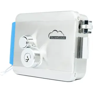 Cerradura electromagnética 12V (izquierda/derecha) c/ botón y doble eje, Fail Secure NO - acero inoxidable