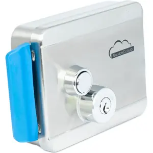 Cerradura electromagnética 12V (izquierda/derecha) c/ botón y doble eje, Fail Secure NO - acero inoxidable