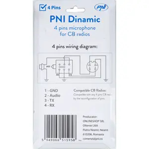 Microfone Dinâmico 4 pinos p/ Rádios CB
