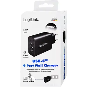 Cargador (27W) 1x USB-C + 3x USB-A - Negro