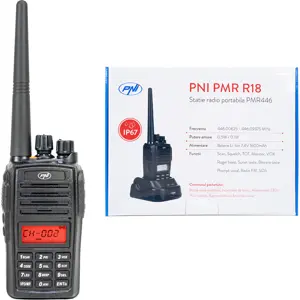 Walkie-talkie 128 canais 10Km PMR446 c/ rádio FM + base de carregamento - IP67