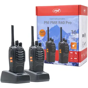 Kit de 2 Walkie-talkies 16 canais PMR446 10km c/ auscultadores + base de carregamento