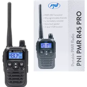 Walkie-talkie compacto 32 canais 8Km PMR446 VOX Roger Beep c/ base de carregamento