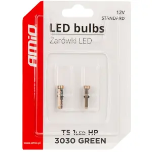 Lâmpada LED T5 W2x4.6d 12V 0.5W 30lm [2 pcs] - VERDE