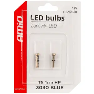 Lâmpada LED T5 W2x4.6d 12V 0.5W 30lm [2 pcs] - AZUL