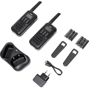 Kit de 2 Walkie-talkies 16 canais PMR446 10Km SOS/VOX c/ Lanterna + base de carregamento - IP67