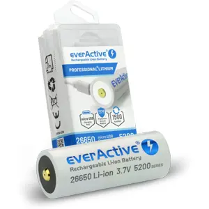Bateria 26650 3.7V 5200mAh recarregável por Micro-USB c/ LED de estado - Li-ion
