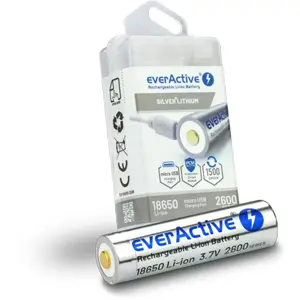 Bateria Li-Ion 18650 3,7V recarregável por micro-USB - 2600mAh - Ø18x70mm