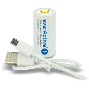 Bateria 16340 (CR123) 3.0V 700mAh recarregável por Micro-USB c/ LED de estado - Li-ion