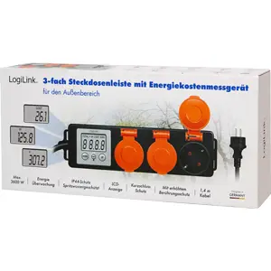Bloco de 3 tomadas para exterior c/ medidor de consumo - IP44