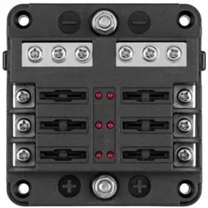 Caixa porta fusíveis 6x fusíveis 19mm c/ LED de estado + barramento negativo