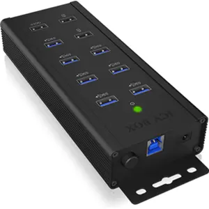 HUB USB 3.2 con 10 puertos (7x USB-A; 1x QC 3.0; 2x BC 1.2) con cable USB y adaptador 12V