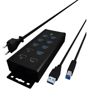 HUB USB 3.2 con 10 puertos (7x USB-A; 1x QC 3.0; 2x BC 1.2) con cable USB y adaptador 12V