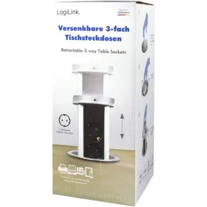 Bloco de tomadas de encastrar Pop-Up (Ø100mm) 3x Schuko - cabo de 1.8m - Prateado/Preto