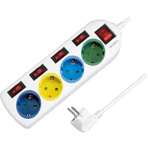 Bloco de 4 tomadas Multicor c/ interruptor geral + individuais - cabo (3x1.5mm²) 1.5m