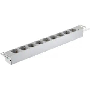Bloco PDU de 9 tomadas para rack bastidor 19'' 1U c/ ficha schuko - Cinza Claro