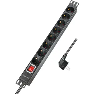 Bloco PDU de 8 tomadas para rack bastidor 19'' 1U c/ interruptor e ficha schuko