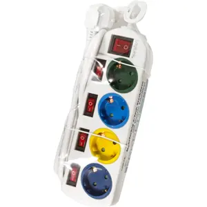 Bloco de 4 tomadas Multicor c/ interruptor geral + individuais - cabo (3x1.5mm²) 1.5m