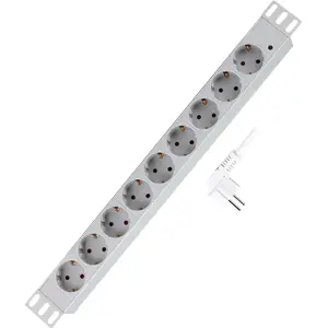 Bloco PDU de 9 tomadas para rack bastidor 19'' 1U c/ ficha schuko - Cinza Claro