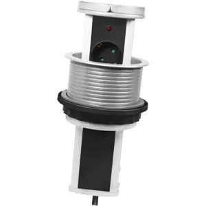 Bloco de tomadas de encastrar Pop-Up (Ø100mm) 3x Schuko - cabo de 1.8m - Prateado/Preto