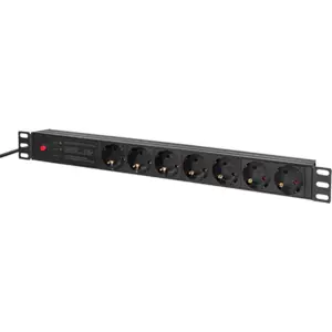 Bloco PDU de 7 tomadas para rack bastidor 19'' 1U c/ múltiplas proteções e ficha schuko
