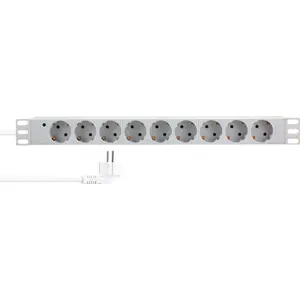 Bloco PDU de 9 tomadas para rack bastidor 19'' 1U c/ ficha schuko - Cinza Claro