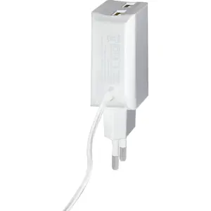 Carregador 2x USB-A + cabo micro-USB fixo (100–240VAC -> 5VDC 2.1A) - 1.0m Branco