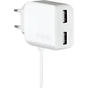 Carregador 2x USB-A + cabo micro-USB fixo (100–240VAC -> 5VDC 2.1A) - 1.0m Branco