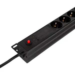 Bloco PDU de 7 tomadas para rack bastidor 19'' 1U c/ múltiplas proteções e ficha schuko
