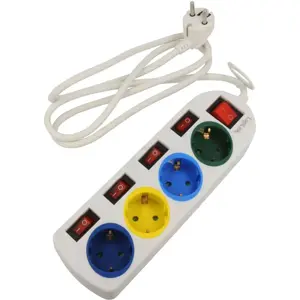 Bloco de 4 tomadas Multicor c/ interruptor geral + individuais - cabo (3x1.5mm²) 1.5m