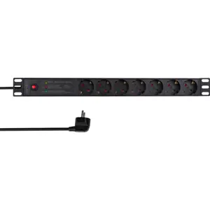 Bloco PDU de 7 tomadas para rack bastidor 19'' 1U c/ múltiplas proteções e ficha schuko