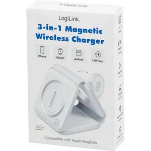 Estação de carregamento wireless dobrável 3 em 1 (MagSafe / relógio / auriculares) Qi 15W