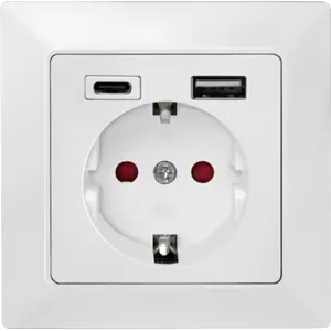 Tomada de parede schuko 230VAC 16A c/ USB-A + USB-C (5VDC 2.8A)