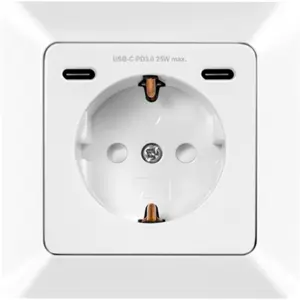 Tomada de parede Schuko 230VAC 16A c/ 2x USB-C PD 3.0 (25W máx.)