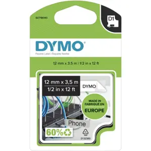 Fita de etiquetar D1 16957 em Nylon [Preto sobre Branco] - 12mm x 3.5m