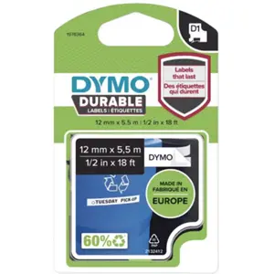 Fita de etiquetar D1 [Preto sobre Branco] Resistente - 12mm x 5.5m