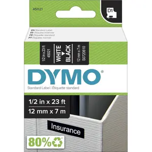 Fita de etiquetar D1 45021 [Branco sobre Preto] - 12mm x 7m
