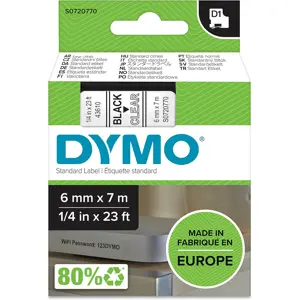 Fita de etiquetar D1 43610 [Preto sobre Transparente] - 6mm x 7m