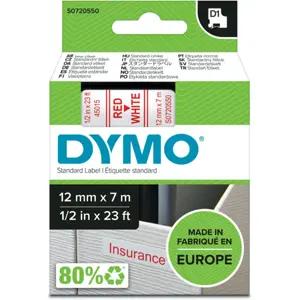 Fita de etiquetar D1 45015 [Vermelho sobre Branco] - 12mm x 7m