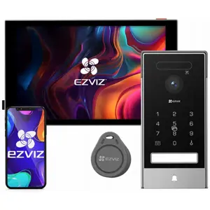 Kit Videoporteiro Inteligente WiFi 6 / 2 Fios c/ Câmara 4K + Leitor Biométrico Palma/Rosto + RFID + Ecrã Tátil 8''