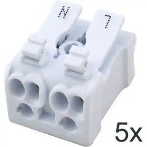Ligador Rápido 6 ligações 2 Polos (N+L) (0.5..2.5mm²) c/ patilhas - [5 Unid.]