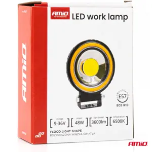 Projetor LED de trabalho 9-36Vdc 48W 3600lm 6500K (branco frio) + Luz amarela - Ø110x38mm