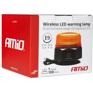 Sinalizador (pirilampo) LED sem fios 15W estroboscópico e rotativo (magnético + ventosa) - Laranja - IP66 - Ø123x110mm