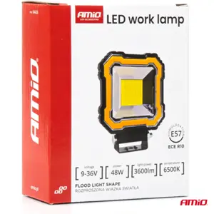 Projetor LED de trabalho 9-36Vdc 48W 3600lm 6500K (branco frio) + Luz amarela - 110x110mm