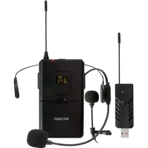 Microfone sem fios portátil UHF 24 canais c/ Receptor USB-A