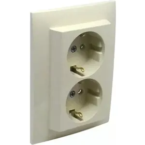 Tomada schuko dupla completa s/ obturador + espelho - LOGUS90 Standard - Marfim
