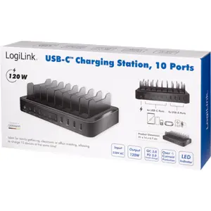 Estación de carga 120W QC/PD 3.0 - 10 puertos USB (6xUSB-C + 4xUSB-A)