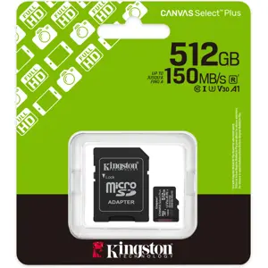 Cartão de memória MicroSDXC 512GB C10 U3 V30 A1 (150MB/s) + adaptador SD